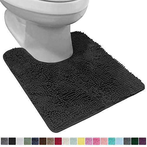 Product Cover Gorilla Grip Shaggy Chenille Oval U-Shape Contoured Mat for Base of Toilet, 22.5x19.5 Size, Machine Wash and Dry, Soft Plush Absorbent Contour Carpet Mats for Bathroom Toilets, Charcoal
