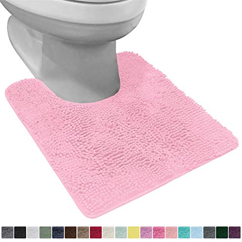 Product Cover Gorilla Grip Original Shaggy Chenille Oval U-Shape Contoured Mat for Base of Toilet, 22.5x19.5 Size, Machine Wash and Dry, Soft Plush Absorbent Contour Carpet Mats for Bathroom Toilets, Light Pink