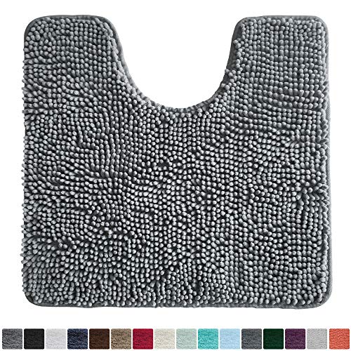 Product Cover Gorilla Grip Original Shaggy Chenille Oval U-Shape Contoured Mat for Base of Toilet, 22.5x19.5 Size, Machine Wash and Dry, Soft Plush Absorbent Contour Carpet Mats for Bathroom Toilets, Gray
