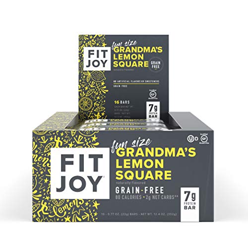 Product Cover FitJoy Mini Protein Bars, Grain Free, Gluten Free, Low Carb, High Protein Snacks - Keto and Kid Friendly, Low Sugar 6g Protein Bars - Grandma's Lemon Square, 16 Pack of .67oz Fun Size Bars