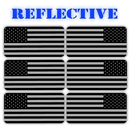 Product Cover (x6) 3M REFLECTIVE Stealthy American Flag Hard Hat Stickers | Black Ops Decals | Tactical Gear Survival Labels | USA Flags Toolbox Helmet Patriotic Old Glory