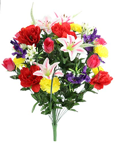 Product Cover Admired By Nature ABN1B001-SPRING 40 Stems Artificial Full Blooming Lily, Rose Bud, Carnation and Mum with Greenery Mixed Flower Bush, Spring,