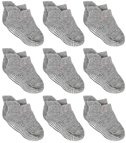 Product Cover Zaples Baby Non Slip Grip Ankle Socks with Non Skid Soles for Infants Toddlers Kids Boys Girls, Gray, 12-36 Months