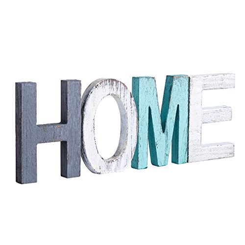 Product Cover Y&Me Rustic Wood Home Sign, Decorative Wooden Block Word Signs, Freestanding Wooden Letters, Rustic Home Signs for Home Decor, 16.5 x 5.9 Inch, Multicolor