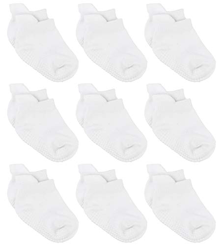 Product Cover Zaples Baby Non Slip Grip Ankle Socks with Non Skid Soles for Infants Toddlers Kids Boys Girls, White, 12-36 Months