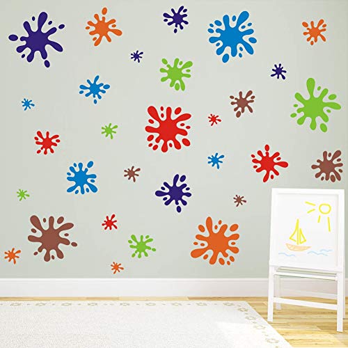 Product Cover TOARTi Multicolor Paint Wall Decal (112pcs), Splatter and Splotches Wall Sticker for Classroom Decoration, Primary Color Paint Splash Room Decor Ink Splotch Wall Stickers