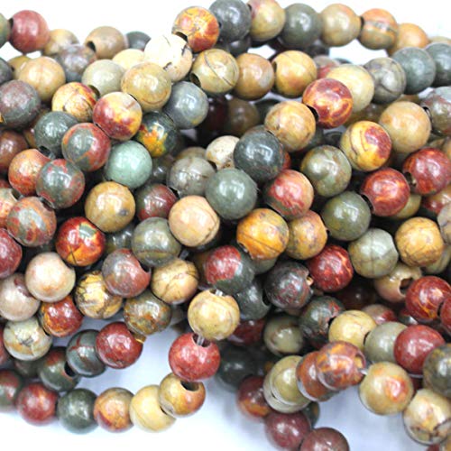 Product Cover Natural Large Hole Gemstone Round 3mm Hole 8mm Fit Leather Cords for DIY Necklace Gemstone Loose Beads (Picasso Jasper, 8mm 3mm Hole)