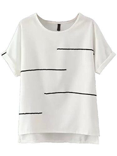 Product Cover FashMind Women's Printed White Short Sleeve Up and Down Round Neck Tshirt for Women