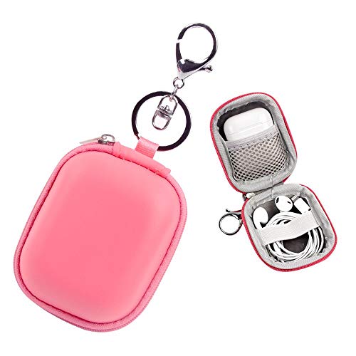 Product Cover Mini Earbuds Case ASMOTIM Pink Airpods Case Keychain Airpods Carrying Case Earphones Carrying Case Hard PU Leather with Soft Inner with Metal Clasp and Keychain Compatible with Apple AirPods Bluetooth