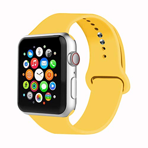 Product Cover IYOU Sport Band Compatible with Watch Band 38MM 42MM 40MM 44MM, Soft Silicone Replacement Sport Strap Compatible with 2018 Watch Series 5/4/3/2/1(Yellow,38MM, S/M)