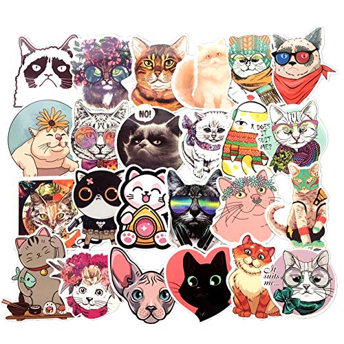 Product Cover Homyu Stickers Pack 50-Pcs Decals of Cute Cat Animal Stickers Decals for Cars Motorcycle Portable Luggages Ipad Laptops Waterproof Sunlight-Proof