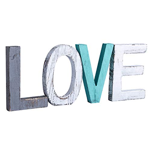 Product Cover Y&Me Rustic Wood Love Sign, Decorative Wooden Block Word Signs, Freestanding Wooden Letters, Rustic Love Signs for Home Decor,16.5 x 5.9 Inch, Multicolor