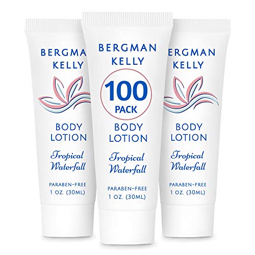 Product Cover BERGMAN KELLY Travel Size Lotion (1 Fl Oz, 100 PK, Tropical Waterfall), Delight Your Guests with a Invigorating and Refreshing Body Lotion, Quality Mini and Small Size Guest Hotel Toiletries in Bulk