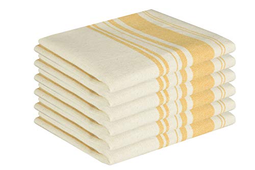 Product Cover GLAMBURG Vintage Stripe Premium Cotton Kitchen Dish Towels 6-Pack 16x26 Mustard Yellow, Dish Cloths, Bar Towels, Tea Towels and Cleaning Towels, Kitchen Towels with Hanging Loop