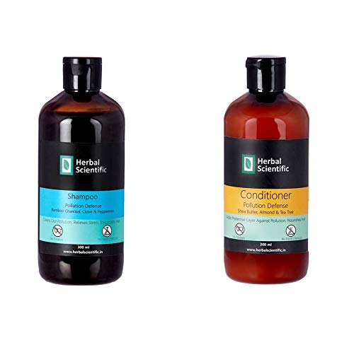 Product Cover Herbal Scientific Pollution Defense, Stress Relief & Hair Growth Combo Kit : Bamboo Charcoal, Clove & Peppermint SHAMPOO 300ml + Shea Butter, Almond & Tea Tree CONDITIONER 300ml