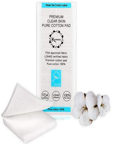 Product Cover Kranicell Premium Organic Cotton Square Pads 200pcs for Sensitive Skin, Pure Unbleached Facial Cotton Pads for Make Up Remover and Cleansing, Hypoallergenic, Lint Free, LOHAS, No Fluorescence