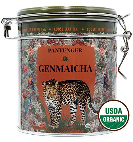 Product Cover Pantenger Genmaicha Green Tea With Roasted Brown Rice. Finest Japanese Genmaicha Loose Leaf Tea 3.5 Oz. USDA Organic. High Levels of Antioxidants and Amino Acids