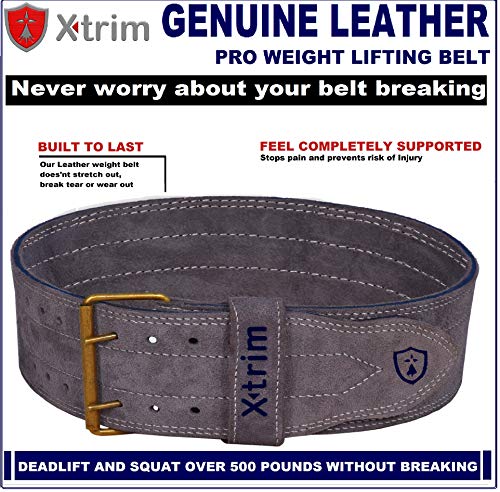 Product Cover XTRIM DURA Belt- 4 INCH-Genuine- Suede Leather-Power- Weightlifting-Squat-Back Support-Professional Brace-Double Prong Closure-8 MM Thick-for Men-Long Lasting- Competition Standards