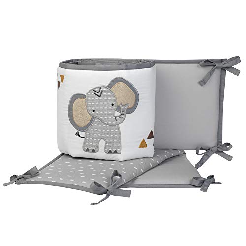 Product Cover Lambs & Ivy Jungle Safari Gray/White Elephant 4-Piece Baby Crib Bumper Pads