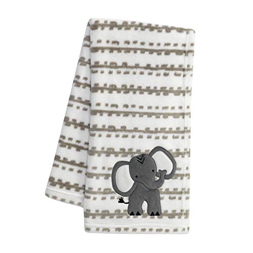 Product Cover Lambs & Ivy Jungle Safari White/Tan Plush Minky Elephant Nursery Baby Blanket