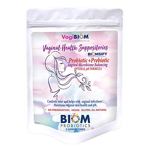 Product Cover Biom Probiotic Suppositories for Women. Vegan Vaginal Moisturizer for Bacterial Vaginosis & Yeast Infection Treatment. Feminine Vaginal Dryness, Lubrication & Vaginal Health. Paraben-Free (5 Count)