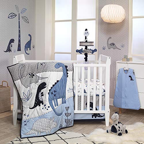 Product Cover Lambs & Ivy Baby Dino Blue/White Dinosaur Nursery 6-Piece Crib Bedding Set