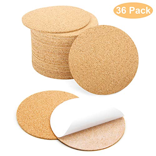 Product Cover Blisstime 36 Pcs Self-Adhesive Cork Round for DIY Coasters, 4