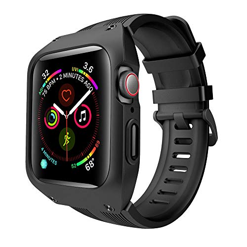 Product Cover VANCHAN Compatible with Apple Watch Band Case 44mm Series 4 Series 5, Sport Soft Liquid Silicone Bands with Protective Cover for Iwatch Series 4/5 44mm (Black)