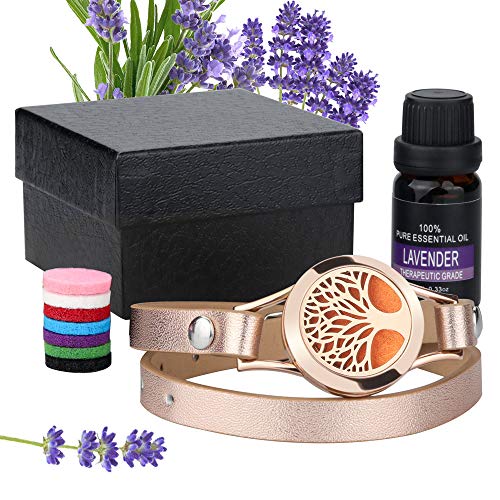 Product Cover Essential Oil Diffuser Bracelet Aromatherapy Bracelet Tree of Life Anxiety Diffuser Locket set Aromatherapy Jewelry +10ml Lavender Oil+8 Cotton Pads Unique Gift Set for Women Girlfriend Mother&Kids