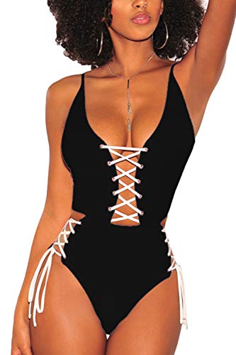 Product Cover Almaree Women's Spaghetti Strap Criss Cross Lace Up One Piece Swimsuits Swimwear