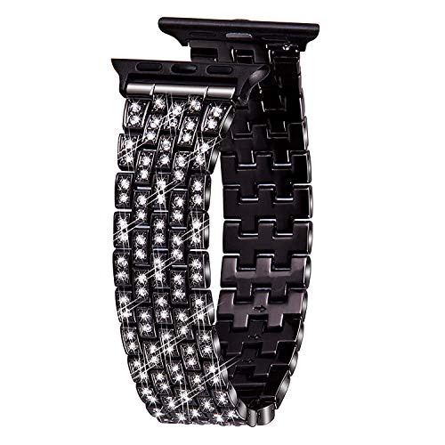 Product Cover VIQIV Bling Bands for Compatible with Apple Watch Band 38mm 40mm 42mm 44mm iWatch Series 5/4/3/2/1, Dressy Diamond Bracelet Rhinestone Metal Jewelry Wristband Strap for Women Black