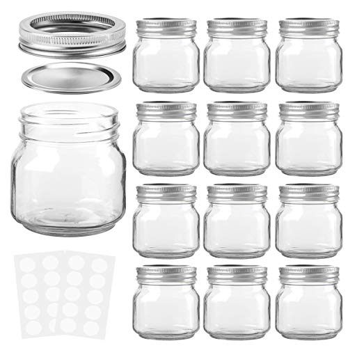 Product Cover KAMOTA Mason Jars 8 oz With Regular Lids and Bands, Ideal for Jam, Honey, Wedding Favors, Shower Favors, Baby Foods, DIY Magnetic Spice Jars, 12 PACK, 20 Whiteboard Labels Included