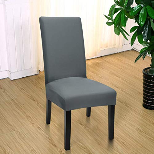 Product Cover House of Quirk Elastic Chair Cover Stretch Removable Washable Short Dining Chair Cover Protector Seat Slipcover - Grey