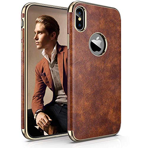 Product Cover LOHASIC iPhone Xs Max Leather Case, Luxury Ultra Slim Soft Flexible Hybrid Bumper Non-Slip Grip Full Body Shockproof Protective Cover Cases Compatible with Apple iPhone Xs Max 6.5 inch (Vintage Brown)