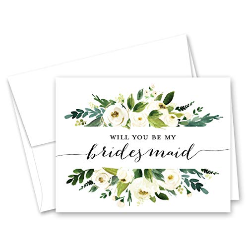 Product Cover Greenery Floral Will You be My Bridesmaid Card, Bridesmaid Proposal Card, Maid of Honor Card - Set of 10