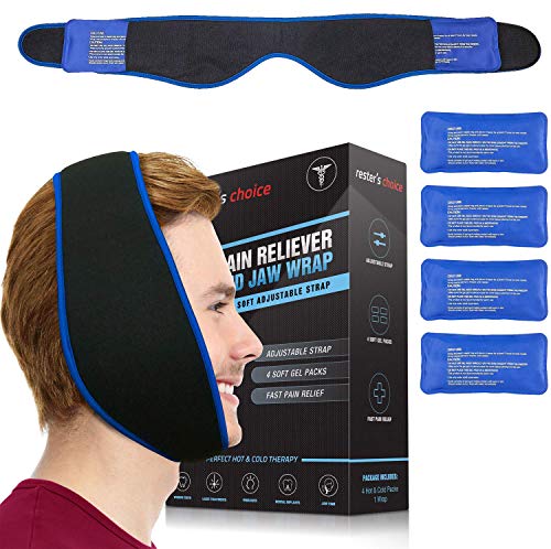 Product Cover Face Ice Pack - Use as Wisdom Teeth Ice Pack, TMJ Relief Products, Jaw Pain - Hot & Cold Therapy for Chin, Headaches, Post Surgery Treatment - Adjustable Face Wrap Includes 4 Gel Packs
