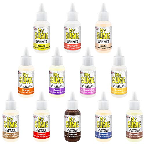 Product Cover My Slime 12 Pack of Premium Concentrated Slime Scents, Large 20 ml Bottles - Non-Toxic, Water-Based Scented, Works in White & Clear Slime Glues - Strawberry, Lemon, Grape, Cotton Candy, Orange, Cherry