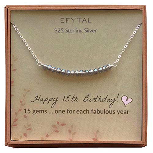 Product Cover EFYTAL 15th Birthday for gifts for Her, Girls Sterling Silver Necklace, 15 Beads for 15 Year Old Girl, Quinceanera Gift