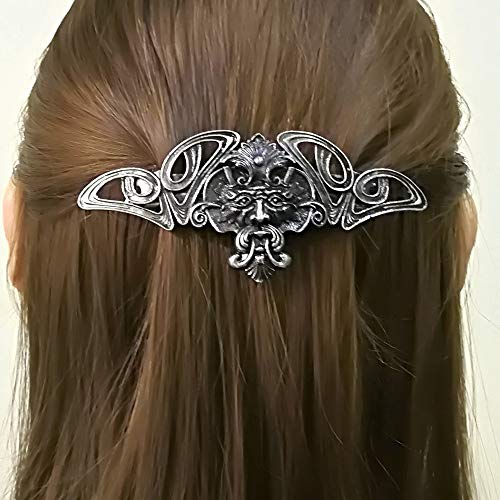Product Cover Viking Green Man Hair Clip -Art Noveau Style Celtic Nature Irish Viking Pagan Greenman Hair Barrette for Thick Hair Accessories Forest Spiri Jewelry for Women and Men
