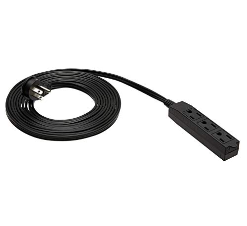 Product Cover AmazonBasics Flat Plug Grounded Indoor Extension Cord with 3 Outlets, Black, 15 Foot