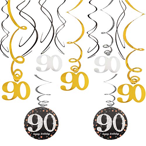Product Cover 90 Birthday Decoration Swirls Foil Streamers Happy 90th Birthday Cheers to Ninety Years Old Party Decoration Supplies