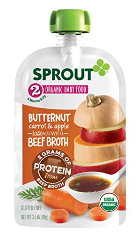 Product Cover Sprout Organic Stage 2 Baby Food, Butternut, Carrot & Apple w/ Beef Bone Broth, 3.5 Ounce Pouch (Pack of 12)