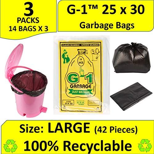 Product Cover G1 Garbage Bags Large Black 25 X 30 Inch, 3 Packs Of 14 pcs 42 pcs