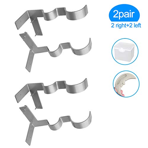 Product Cover Double Curtain Rod Brackets - 2Pair(4pcs) - Curtain Rod Holders Tap Right Into Window Frame(Silver)