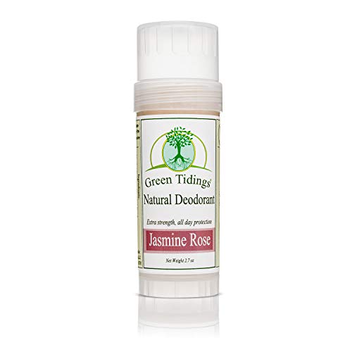 Product Cover Green Tidings All Natural Organic Deodorant - Extra Strength, All Day Protection - Jasmine Rose - Vegan - Cruelty-Free - Aluminum Free - Paraben Free - Non-Toxic - Solid Lotion Bar Tube - 2.7 oz.