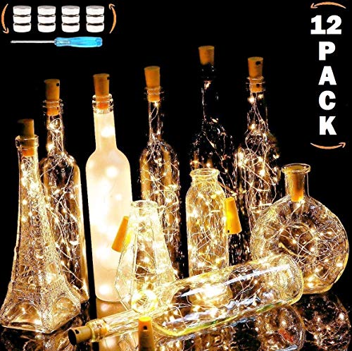 Product Cover REDNUTH Cork Lights Wine Bottle Lights, 12 Pack 20 LEDs with 36+12 Pcs LR44 Operated Batteries on 7.2 Ft/2m Mini Silvery Copper Wire Fairy Lights for DIY and Party Wedding Table Decor (Warm White)