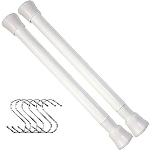 Product Cover KOZY LAB Expandable Small Spring Tension Rod - 7 to 11 Inches 2 Pack of White Mini Tension Pole and 6 S Shaped Hooks for Window, Curtain, Bathroom