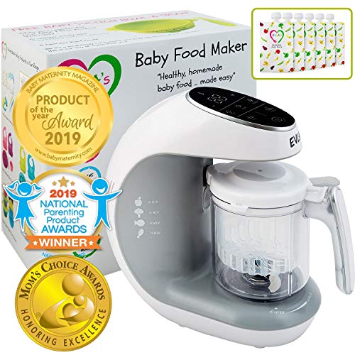 Product Cover Baby Food Maker | Baby Food Processor Blender Grinder Steamer | Cooks & Blends Healthy Homemade Baby Food in Minutes | Self Cleans | Touch Screen Control | FDA Approved | 6 Reusable Food Pouches