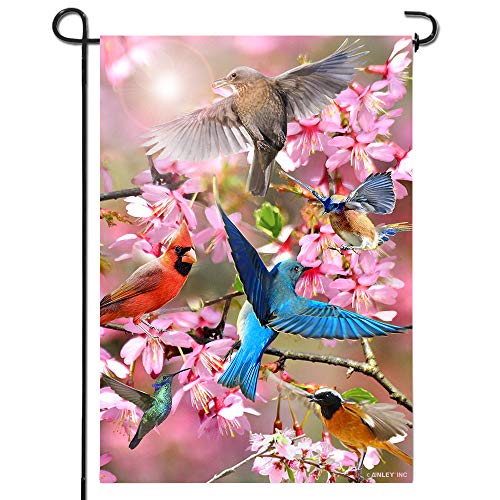 Product Cover Anley |Double Sided| Premium Spring Garden Decorative Flag, Flower and Bird Welcome Garden Flags - Weather Resistant & Double Stitched - 18 x 12.5 Inch