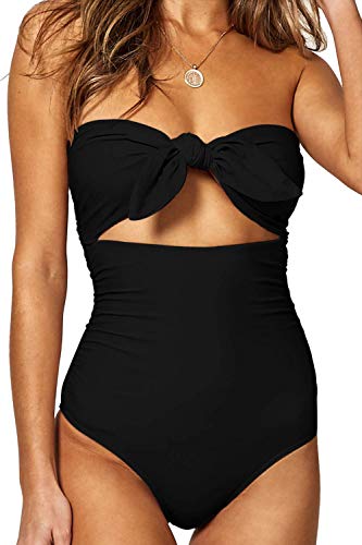 Product Cover BOOSOULY Women's Beandeau Tie Knot Front Cut Out High Waist One Piece Swimsuits